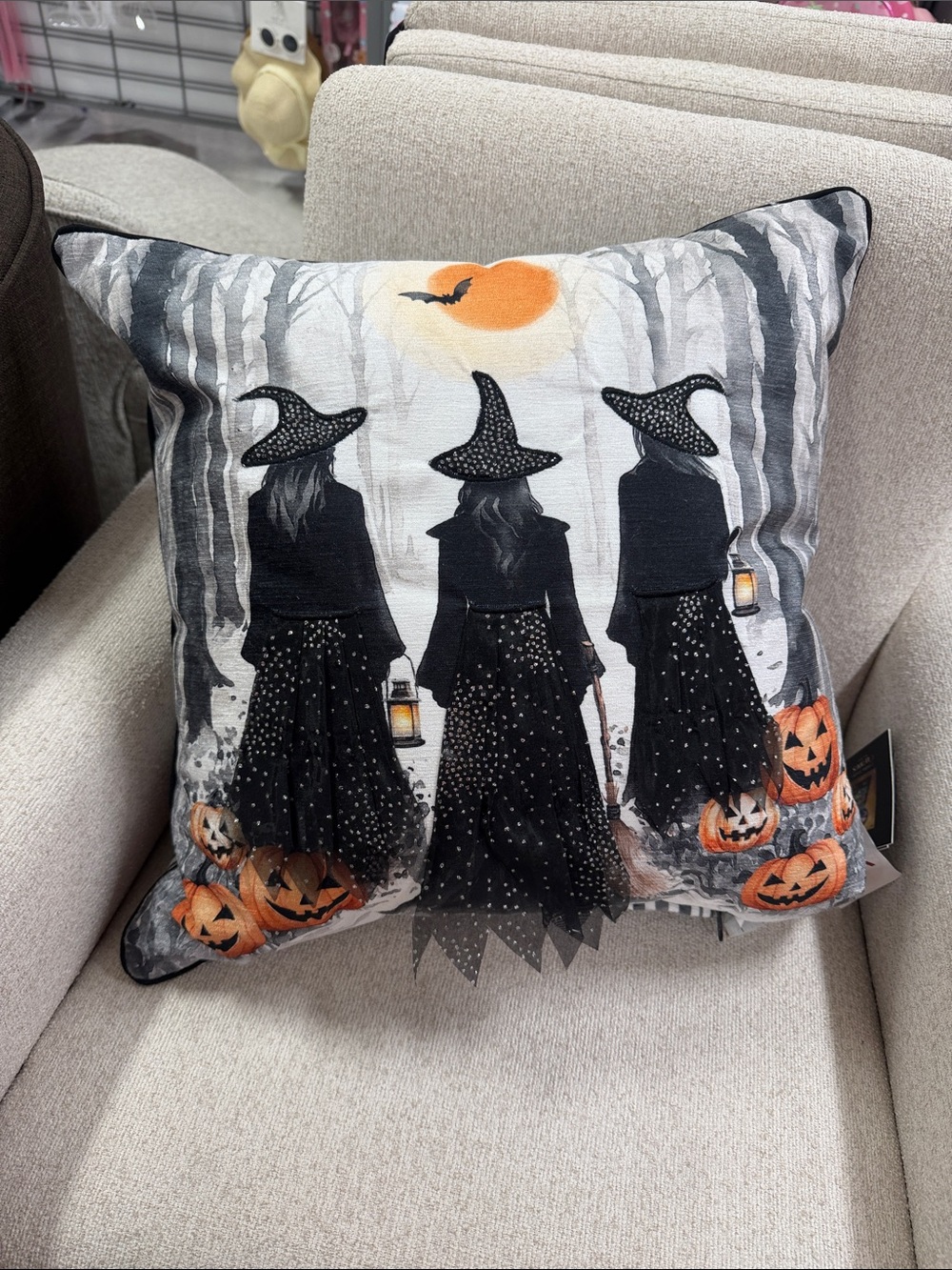Cynthia Rowley Halloween Witch Trio Pillow in Black and Orange